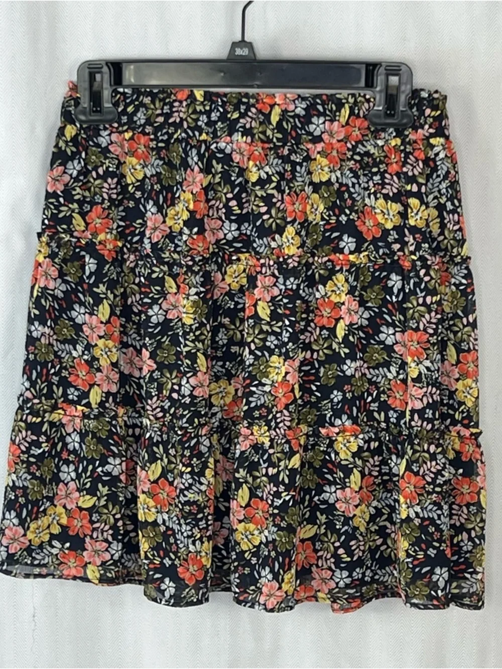 Loft Skirt Floral Tiered Smocked Waist Cottagecore Whimsy Sheer Lined EUC XS 👍 - Picture 2 of 6